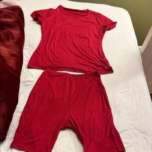 Women's Red Short-Sleeve Set - Lightweight Lounge Two-Piece